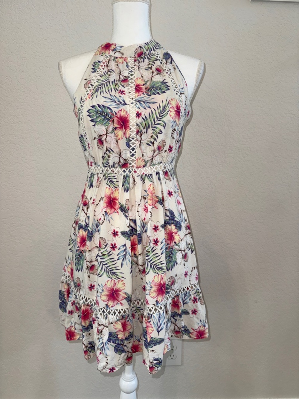 Floral Halter Mini Dress in Cream